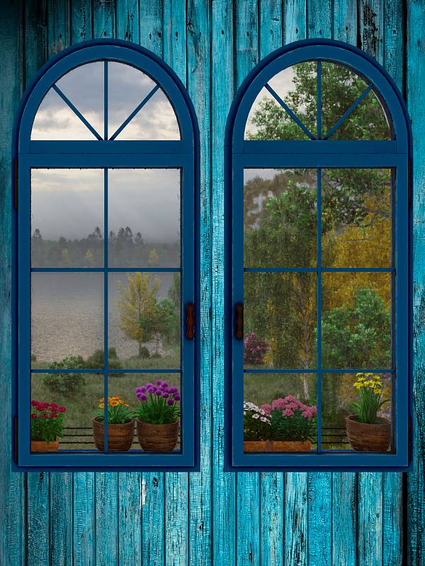 Фотообои HARMONY Decor HD21-46 Синие окна на деревянной стене