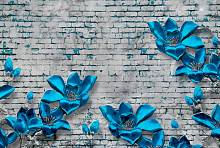 Фотообои URBAN Design UD4-079 3Д фотообои Синие цветы на кирпичной стене