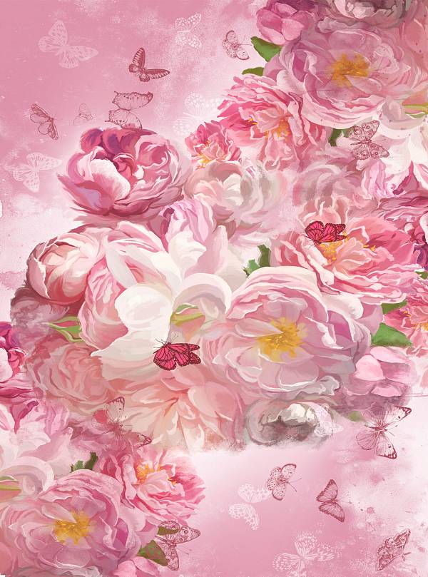 Фотообои HARMONY Decor HD2-066 Розовая фантазия Пионы и бабочки