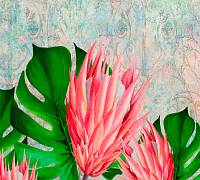 Фотообои HARMONY Decor HD3-121 Акварельные тропические цветы и листья на старой фреске