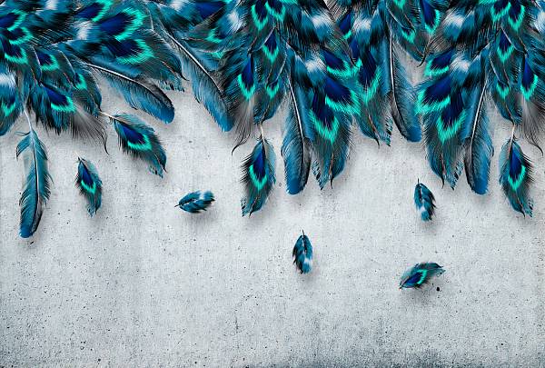 Фотообои HARMONY Decor HD21-06 Синие перья на бетонном фоне