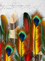 Фотообои HARMONY Decor HD2-121 Разноцветные перья на кирпичной стене