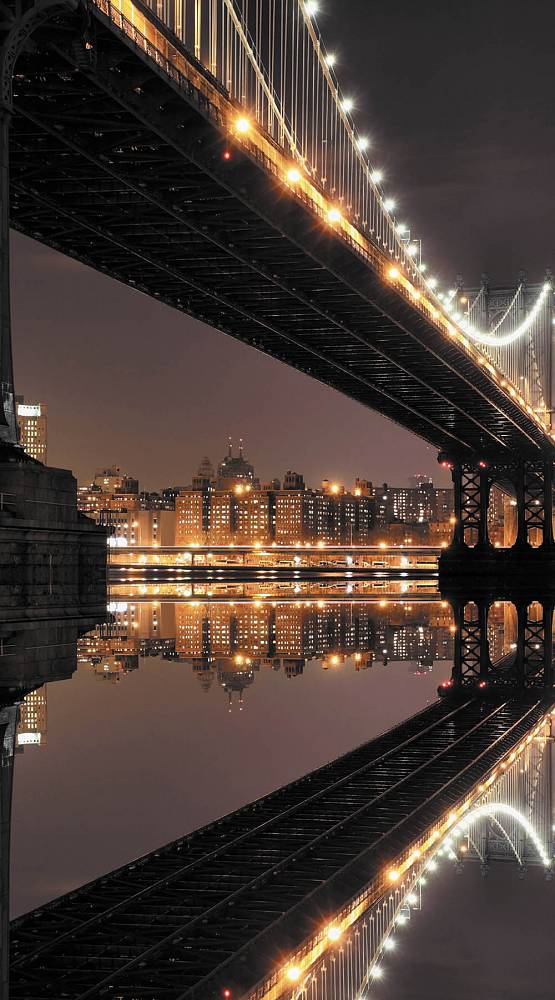 Фотообои на стену АнтиМаркер 1-А-114 Бруклинский мост ночью.  Нью-Йорк.