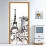 Фотообои на дверь Антимаркер Door's C-023 Париж. Черно белая графика