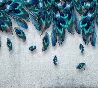 Фотообои HARMONY HD3-114 Синие перья на бетонном фоне