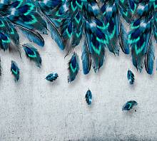 Фотообои HARMONY Decor HD3-114 Синие перья на бетонном фоне