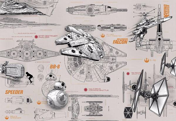 Фотообои на стену «Звездные войны - чертежи кораблей» Komar 8-493 Star Wars Blueprints