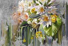 Фотообои HARMONY Decor HD4-071 Цветы на фактурной стене Кувшинки и лилии