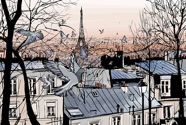 Фотообои URBAN Design UD4-153 Голуби на крышах Парижа