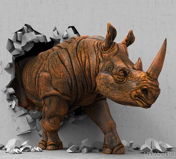 Супермоющиеся фотообои АнтиМаркер 6-А-6005 3D Счастливый носорог
